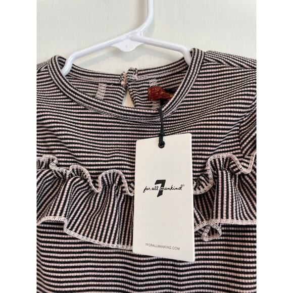 7 For All Mankind pink black striped top short sleeve ruffled Size 24m - Picture 6 of 8